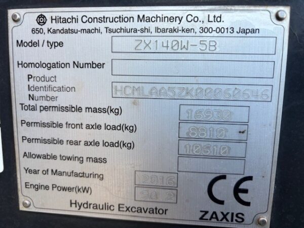 HITACHI ZX 140W-5B - Image 4